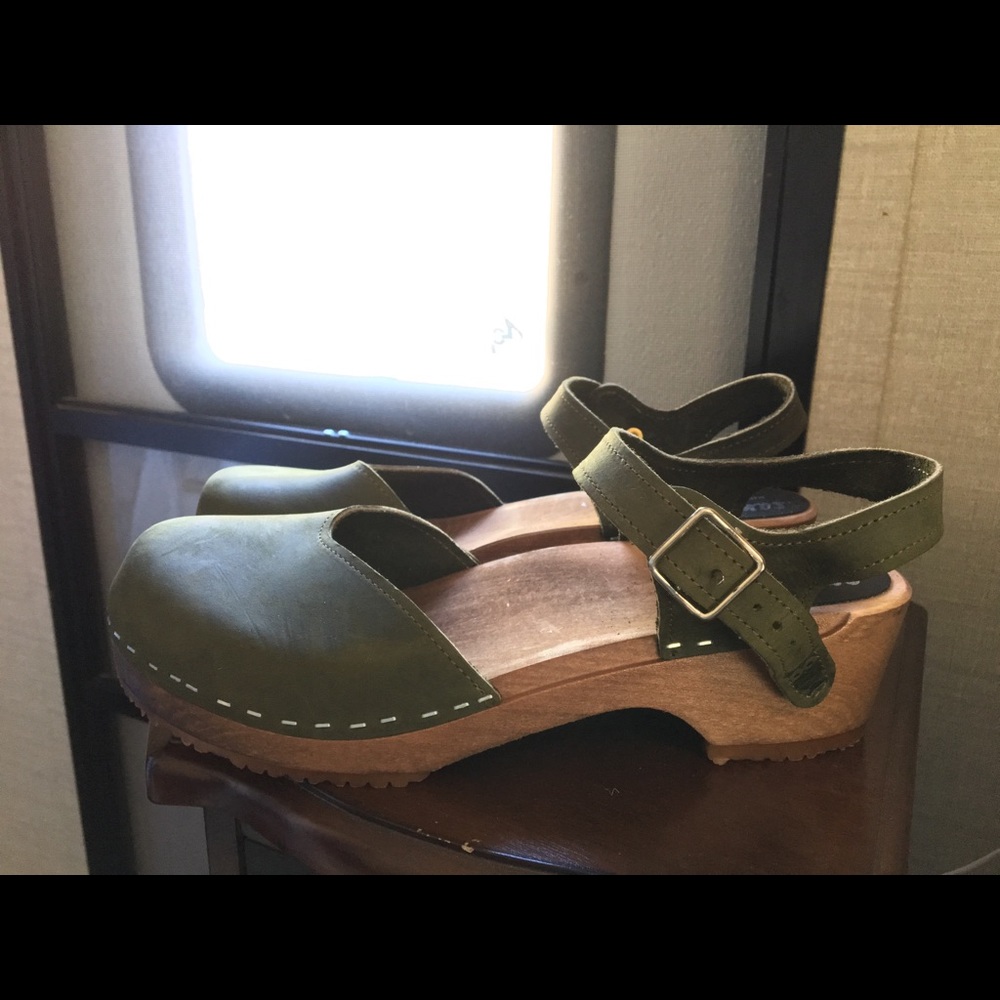 Swedish wooden low heel clog Sandals